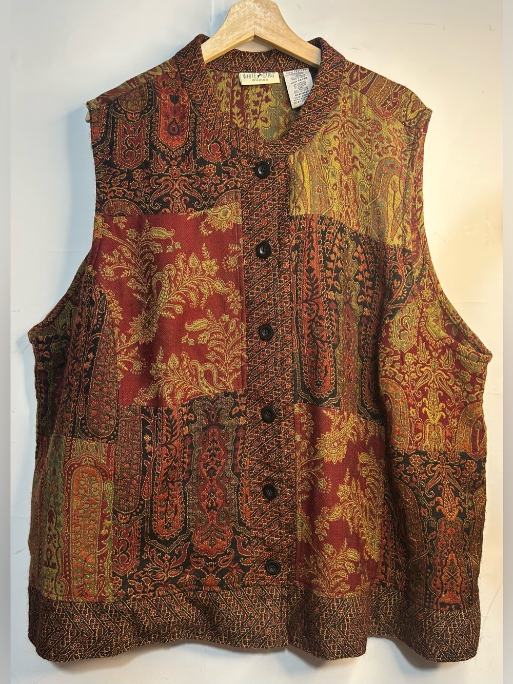 White Stag Vintage Patchwork Paisley Tapestry Button Front Vest 26W/28W